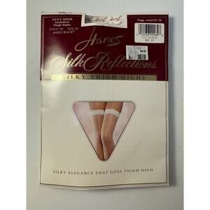 Vintage NOS Hanes Silk Reflections Sheer Barely Black Thigh High Hose 720 Sz EF